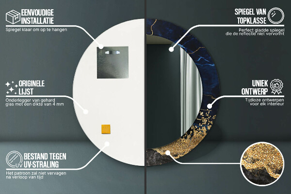 Espejo redondo marco con estampado decorativo Mármol azul