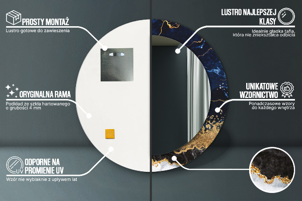 Espejo redondo marco con estampado decorativo Mármol azul