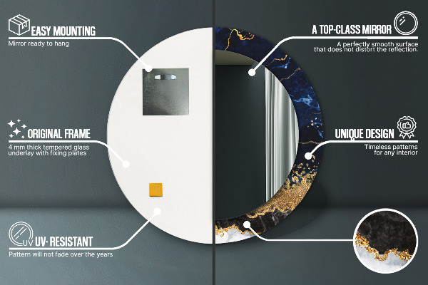 Espejo redondo marco con estampado decorativo Mármol azul