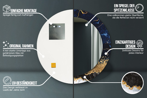 Espejo redondo marco con estampado decorativo Mármol azul