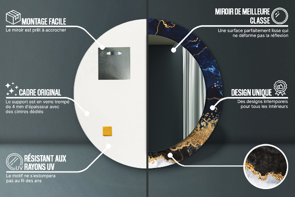 Espejo redondo marco con estampado decorativo Mármol azul