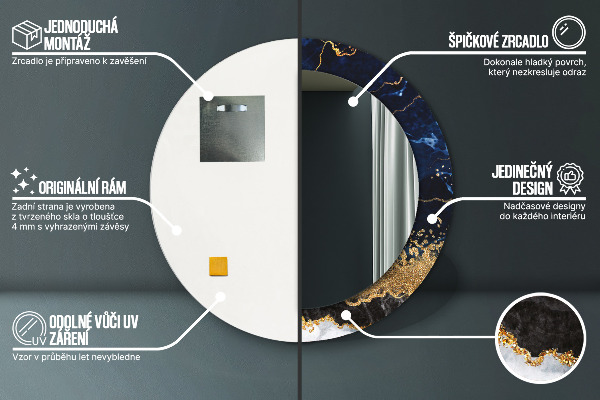 Espejo redondo marco con estampado decorativo Mármol azul