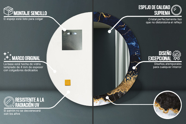 Espejo redondo marco con estampado decorativo Mármol azul