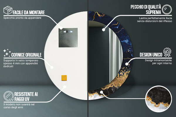 Espejo redondo marco con estampado decorativo Mármol azul