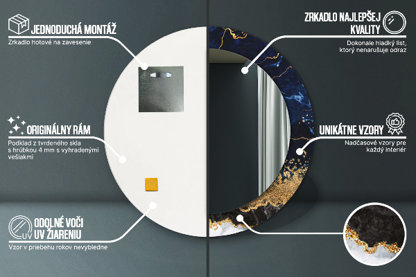 Espejo redondo marco con estampado decorativo Mármol azul