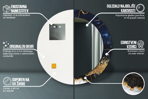 Espejo redondo marco con estampado decorativo Mármol azul