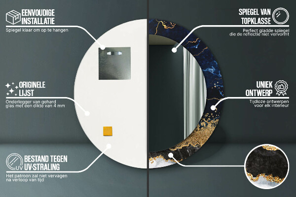 Espejo redondo marco con estampado decorativo Mármol azul