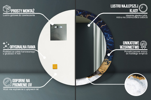 Espejo redondo marco con estampado decorativo Mármol azul