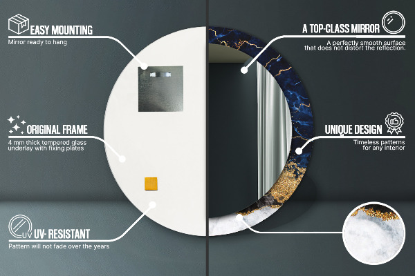 Espejo redondo marco con estampado decorativo Mármol azul