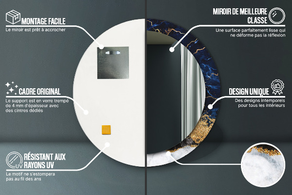 Espejo redondo marco con estampado decorativo Mármol azul