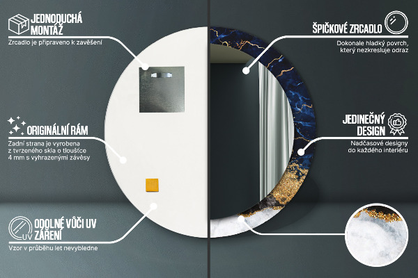 Espejo redondo marco con estampado decorativo Mármol azul