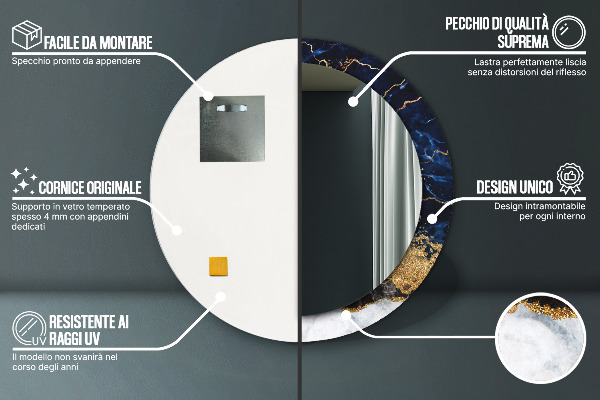 Espejo redondo marco con estampado decorativo Mármol azul