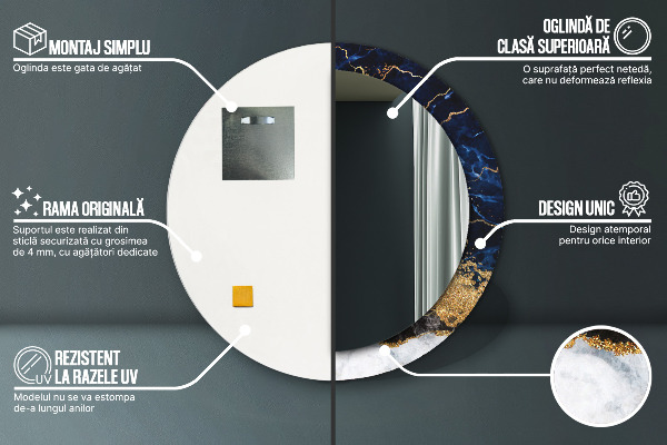 Espejo redondo marco con estampado decorativo Mármol azul