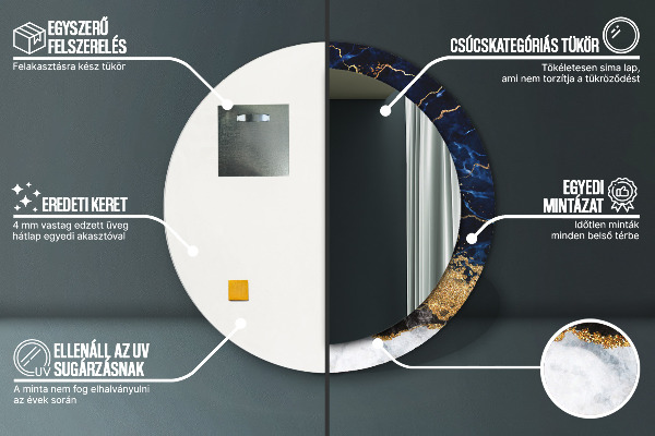 Espejo redondo marco con estampado decorativo Mármol azul