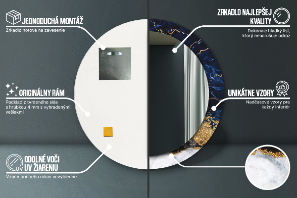 Espejo redondo marco con estampado decorativo Mármol azul