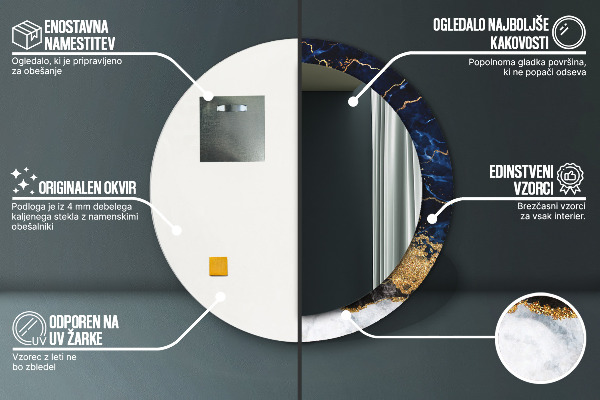 Espejo redondo marco con estampado decorativo Mármol azul