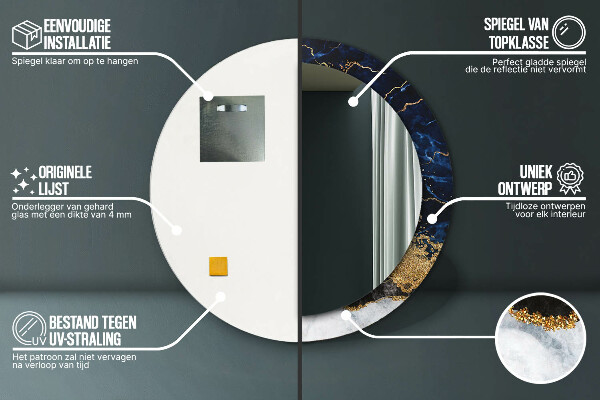 Espejo redondo marco con estampado decorativo Mármol azul