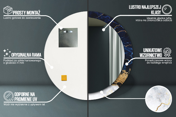 Espejo redondo marco con estampado decorativo Mármol azul