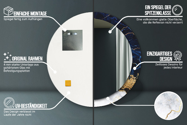 Espejo redondo marco con estampado decorativo Mármol azul