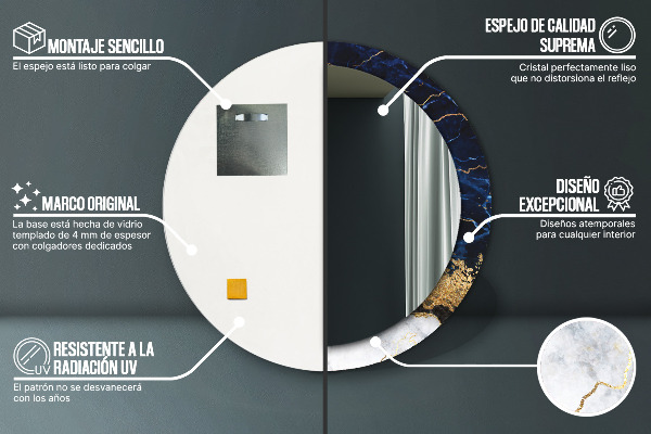 Espejo redondo marco con estampado decorativo Mármol azul