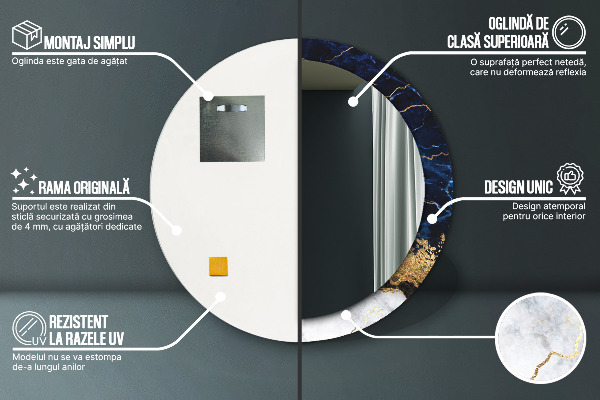 Espejo redondo marco con estampado decorativo Mármol azul