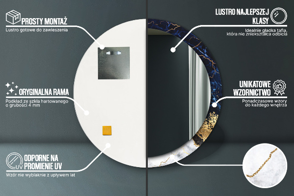 Espejo redondo marco con estampado decorativo Mármol azul