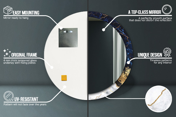 Espejo redondo marco con estampado decorativo Mármol azul