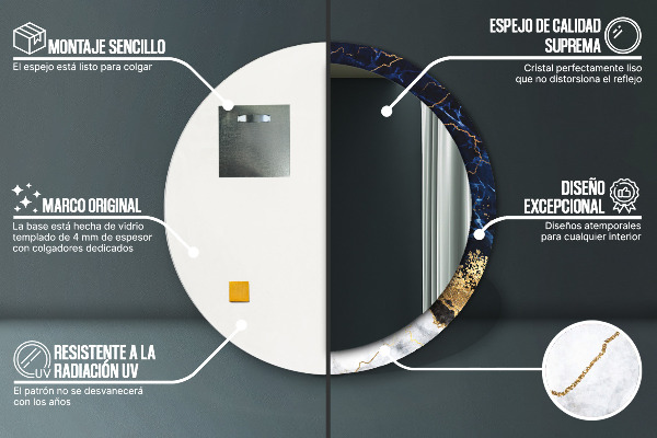 Espejo redondo marco con estampado decorativo Mármol azul