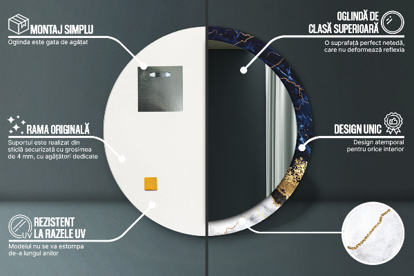 Espejo redondo marco con estampado decorativo Mármol azul