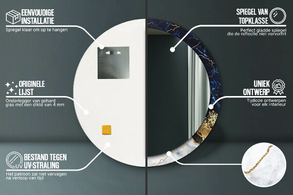 Espejo redondo marco con estampado decorativo Mármol azul