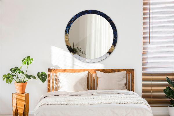 Espejo redondo marco con estampado decorativo Mármol azul