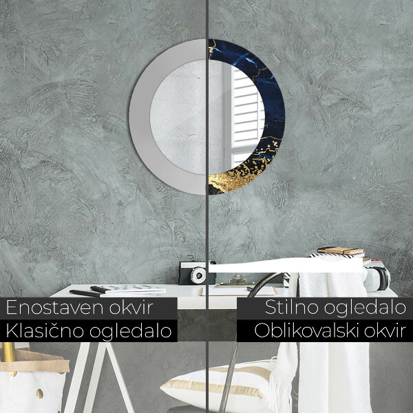 Espejo redondo marco con estampado decorativo Mármol azul