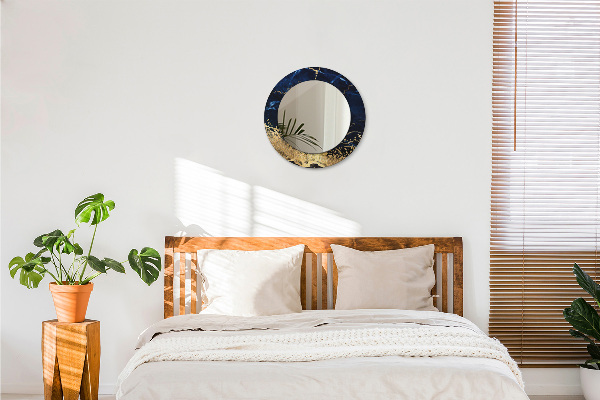 Espejo redondo marco con estampado decorativo Mármol azul