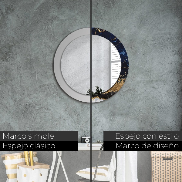 Espejo redondo marco con estampado decorativo Mármol azul