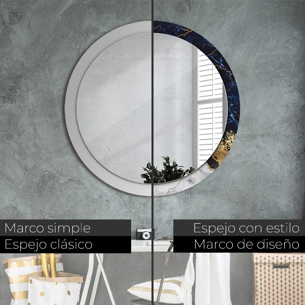 Espejo redondo marco con estampado decorativo Mármol azul