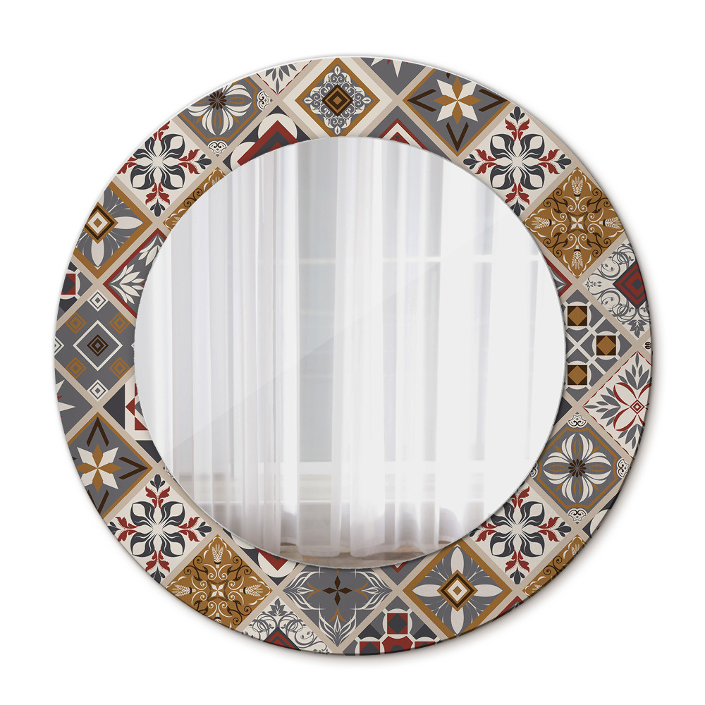 Espejo redondo marco con estampado decorativo Patrón turco