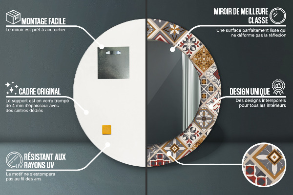 Espejo redondo marco con estampado decorativo Patrón turco