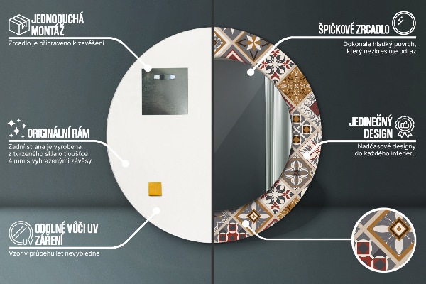 Espejo redondo marco con estampado decorativo Patrón turco