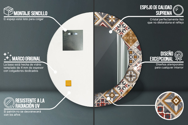 Espejo redondo marco con estampado decorativo Patrón turco