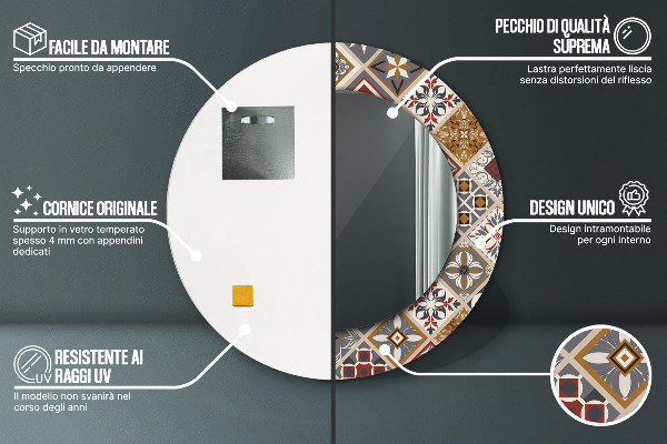 Espejo redondo marco con estampado decorativo Patrón turco