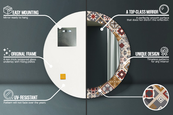 Espejo redondo marco con estampado decorativo Patrón turco