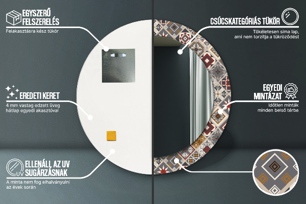 Espejo redondo marco con estampado decorativo Patrón turco