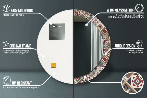 Espejo redondo marco con estampado decorativo Patrón turco