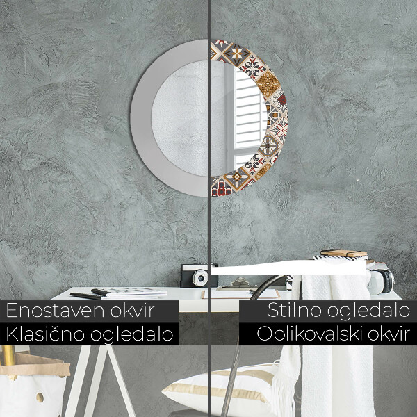 Espejo redondo marco con estampado decorativo Patrón turco