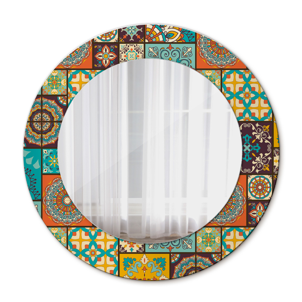Espejo redondo marco con estampado decorativo Patrón árabe