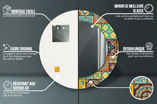 Espejo redondo marco con estampado decorativo Patrón árabe