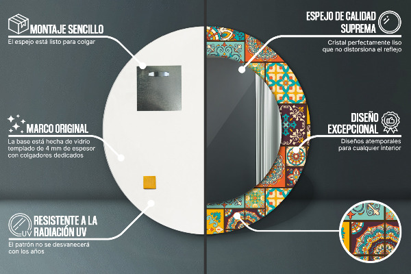 Espejo redondo marco con estampado decorativo Patrón árabe