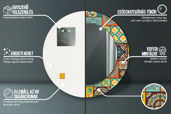 Espejo redondo marco con estampado decorativo Patrón árabe