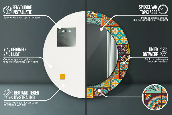 Espejo redondo marco con estampado decorativo Patrón árabe