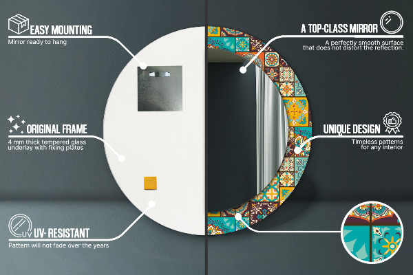 Espejo redondo marco con estampado decorativo Patrón árabe